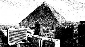 Monitor Gray - Pyramid by Peter Rubin superimposed into downtown Phoenix, sketch